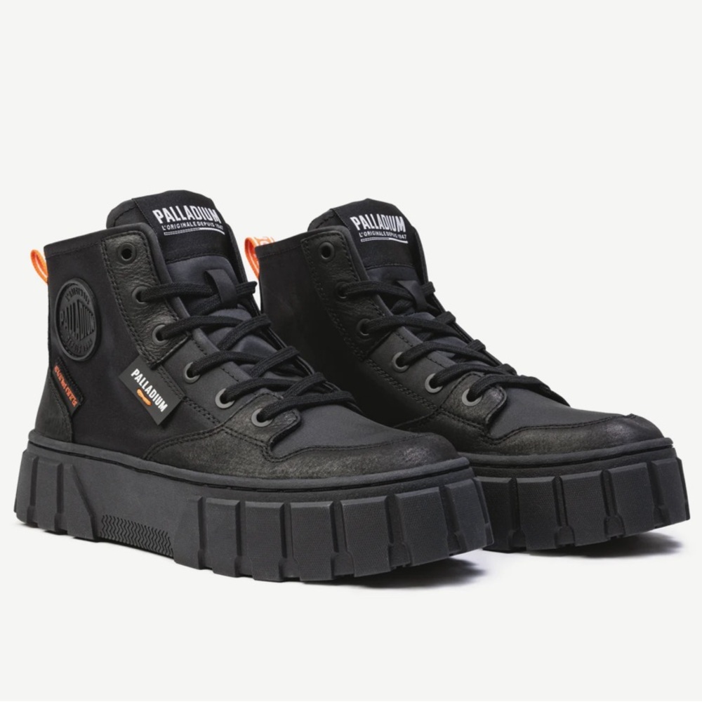 Palladium Black and Orange Boots - PALLATOWER HI